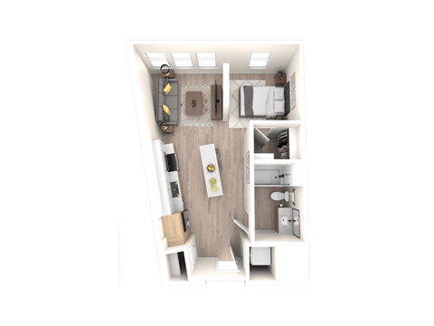 Floor plan for studio, 1 bath, 577 sqft